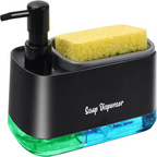 Dish Soap Dispenser and Hand Soap Dispenser Set with Sponge Holder, 3 in 1 Soap Dispenser with Dual Soap Pump for Kitchen Sink