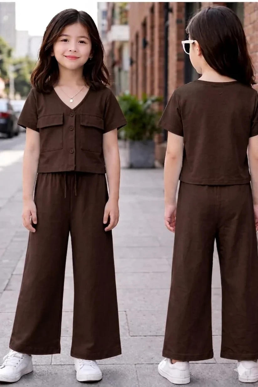 Brown Double Pocket Co-ord Kids Wear