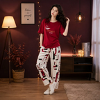 Red Pkneck Printed Lounge Wear