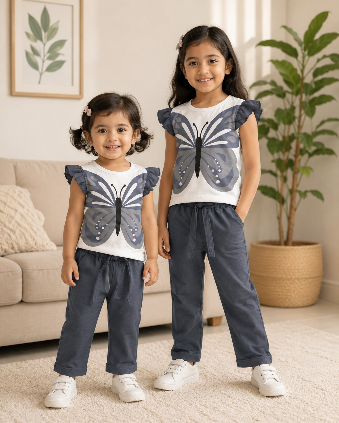 Blue & White Butterfly Printed Kids Wear