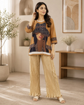Elegant Printed Kurti with Pleated Palazzo Pants